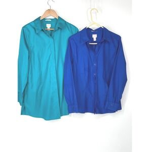 Chico's‎ Women Shirts Lg Lot of 2  Button Down Teal and Blue Long Sleeve